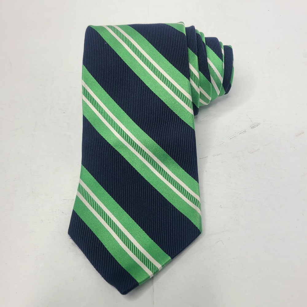 Brooks‎ Brothers Makers and Merchants Rep Tie 100% Silk Green Blue Striped